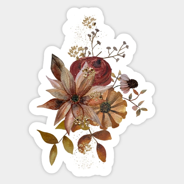 Autumn Watercolor Flowers with glitter - pale rose background Sticker by From Mars